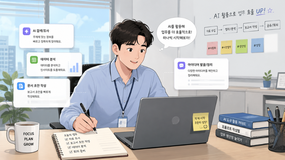 AI 초보 실무 적용을 시작하는 직장인 일러스트