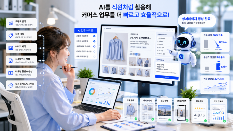 AI를 직원처럼 활용해 커머스 업무를 처리하는 모습