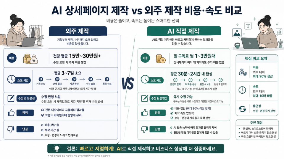 AI 상세페이지 제작과 외주 제작 비용·속도 비교 이미지