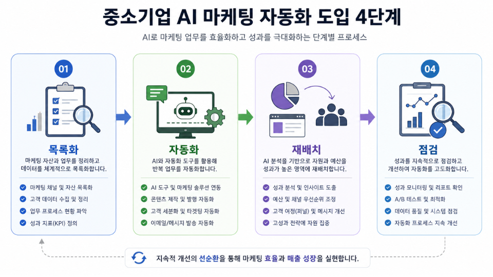 중소기업 AI 마케팅 자동화 도입 4단계 도식