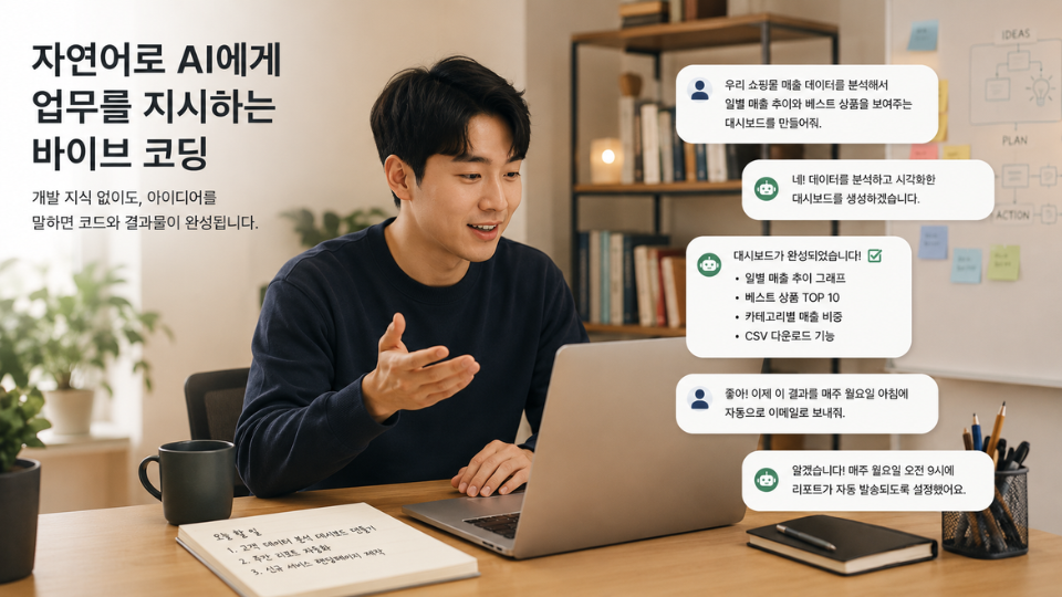 바이브코딩 강의에서 자연어로 AI에게 업무를 지시하는 비개발자