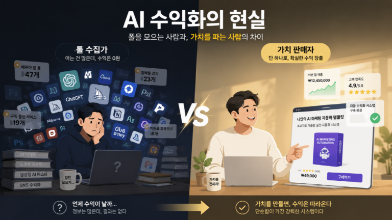 AI 수익화 현실, 툴 10개 수집가 vs 상품 1개 판매자 승자는 누구일까?