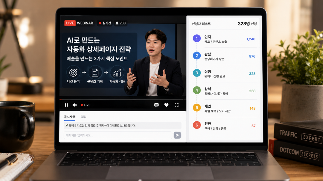 웨비나 퍼널 6단계 흐름을 보여주는 대표 이미지