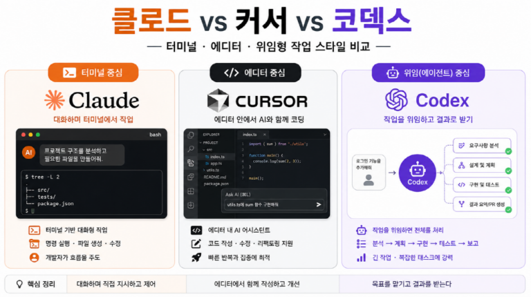 클로드코드 커서 코덱스 비교? 스펙보다 ‘작업 스타일’이 먼저입니다