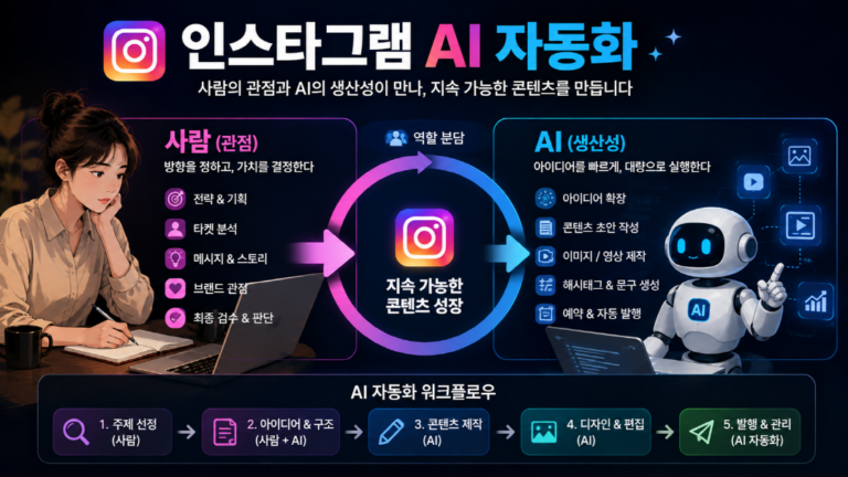 인스타그램 AI 자동화, ‘전부’ 맡기면 망합니다 — 똑똑한 분업법