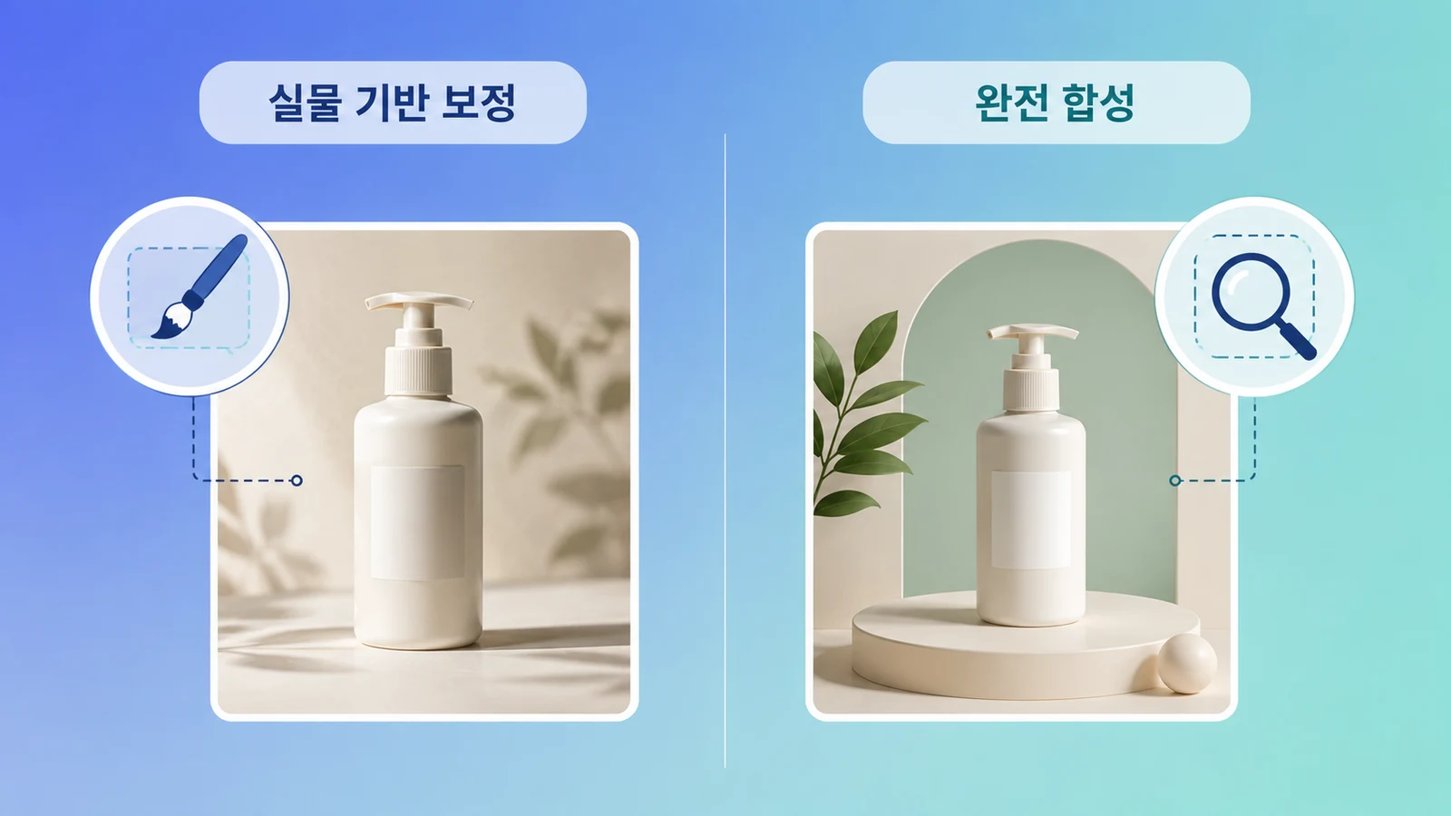 실물 기반 보정과 완전 합성 이미지 비교