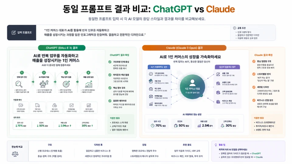 동일 프롬프트 챗GPT 클로드 결과물 비교 화면