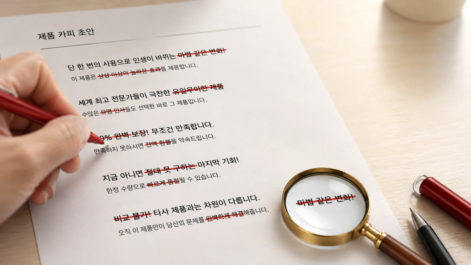 과장 표현을 걸러내는 카피 점검 이미지