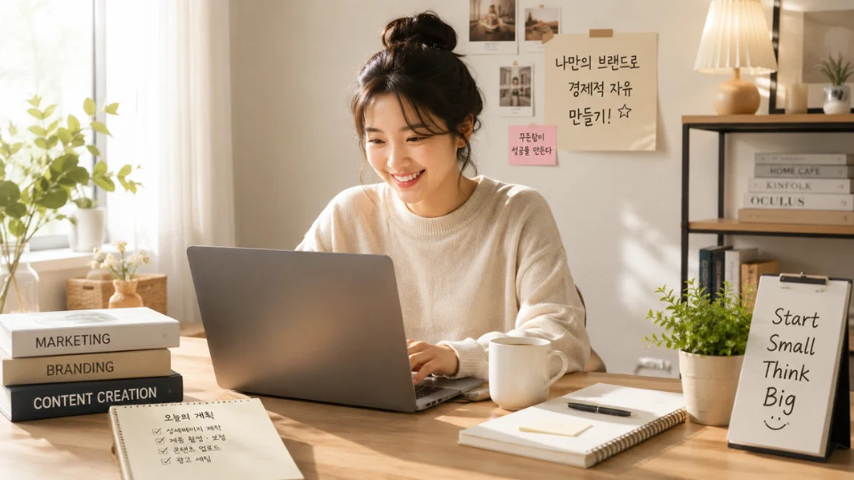 노트북으로 집에서 하는 부업을 시작하는 모습 일러스트