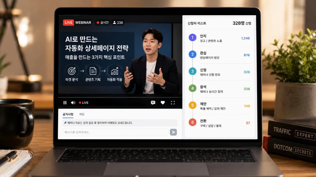 웨비나 퍼널 6단계 흐름을 보여주는 대표 이미지